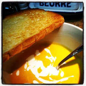 Zesty Pumpkin Soup with Orange Sour Cream